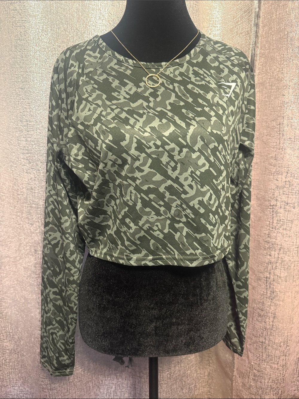 Gymshark Olive Camo Long Sleeve Crop Top